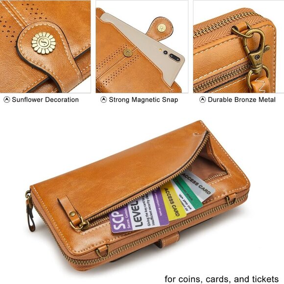 Vegan Leather Crossbody Bags for Women Small Cell Phone Purse RFID Blocking Clut - Picture 5 of 6